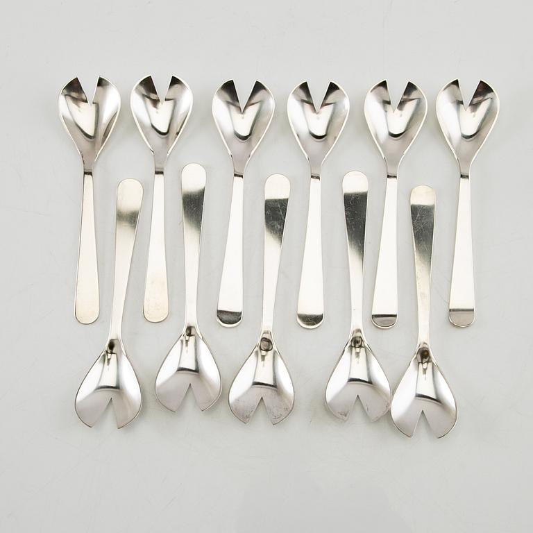 Wiwen Nilsson, Ostrongafflar 11 pcs silver, Lund 1961-1969.