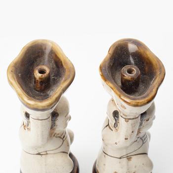 Rökelsehållare, två stycken, keramik. Qingdynastin,