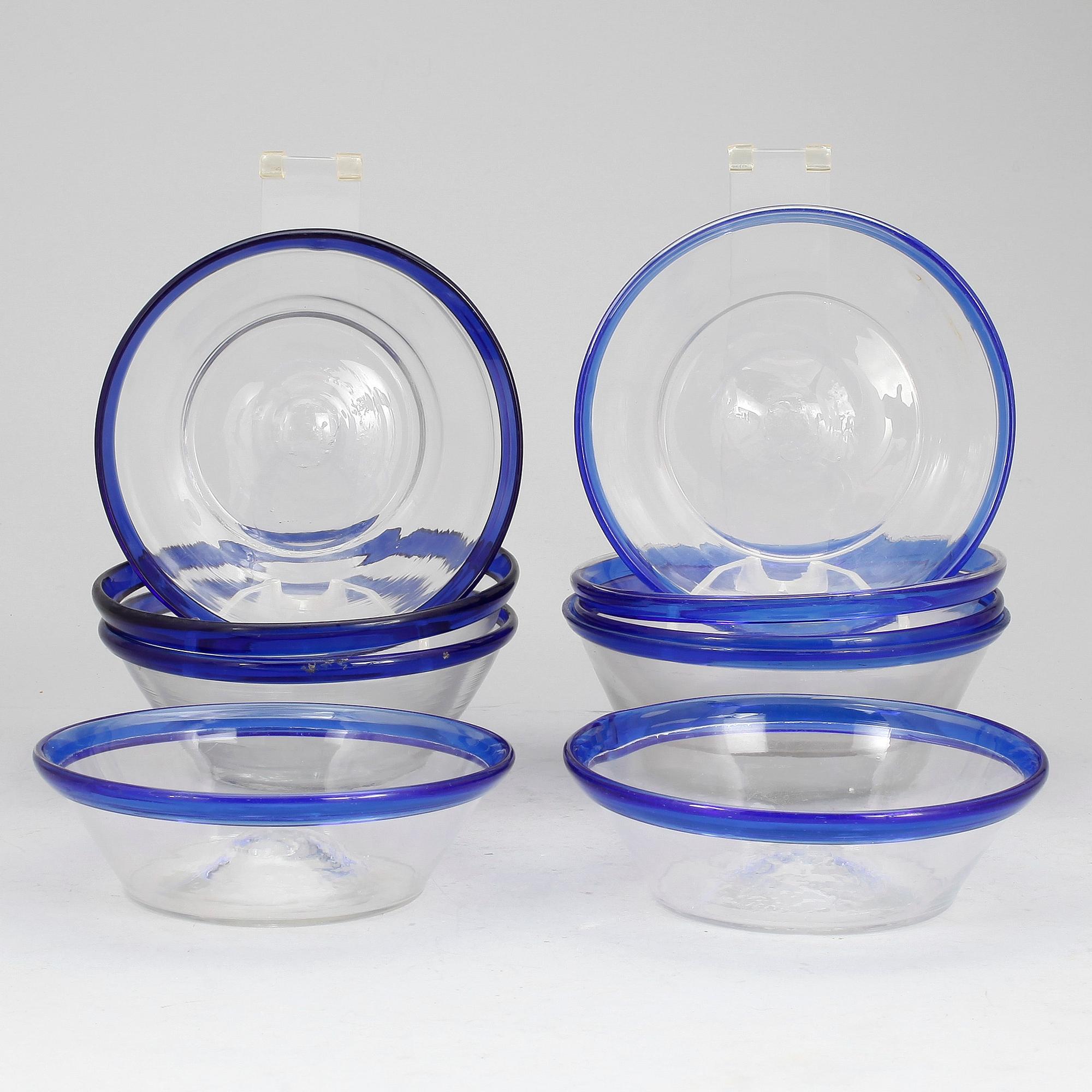 FILBUNKSSKÅLAR, glas, 9 st, 1800-/1900-tal.