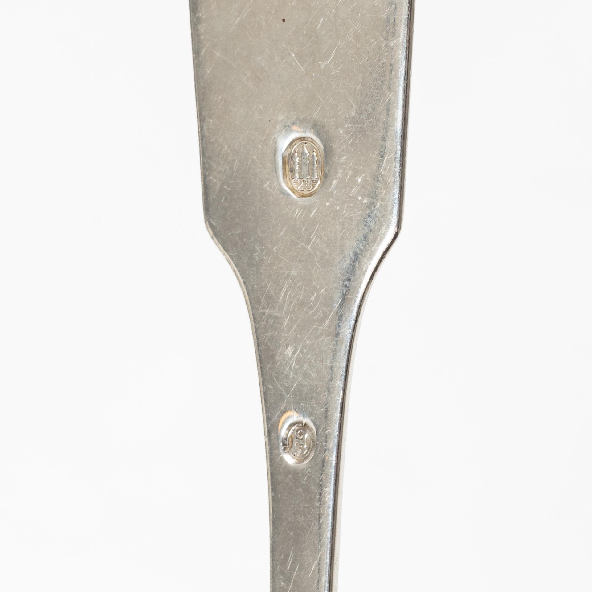 Serveringsbestick, silver, 7 st, varierande modeller, Sverige, Norge, & Danmark, mestadels 1900-tal.