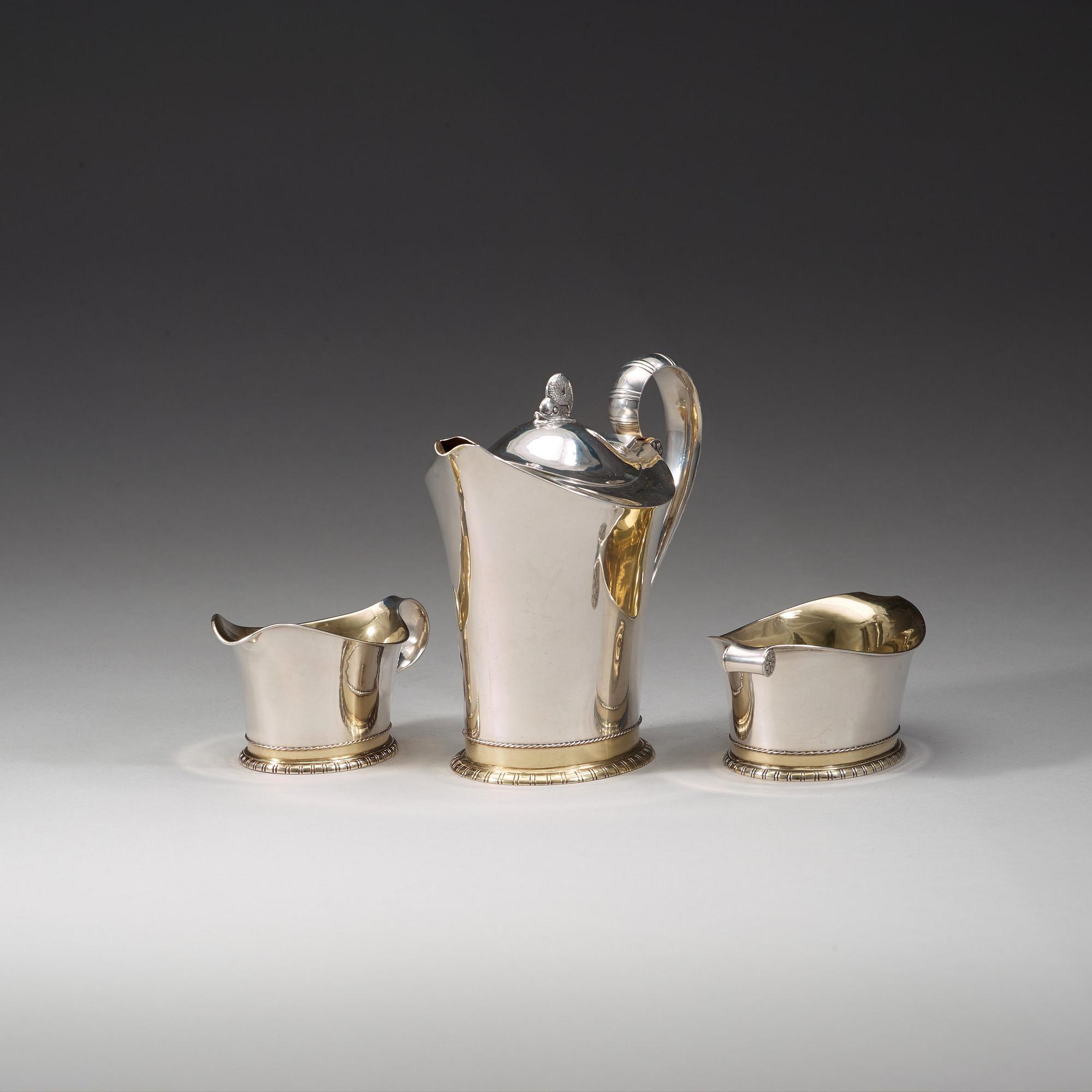 Jacob Ängman, kaffeservis, 3 delar, Guldsmedsaktiebolaget, Stockholm 1940.