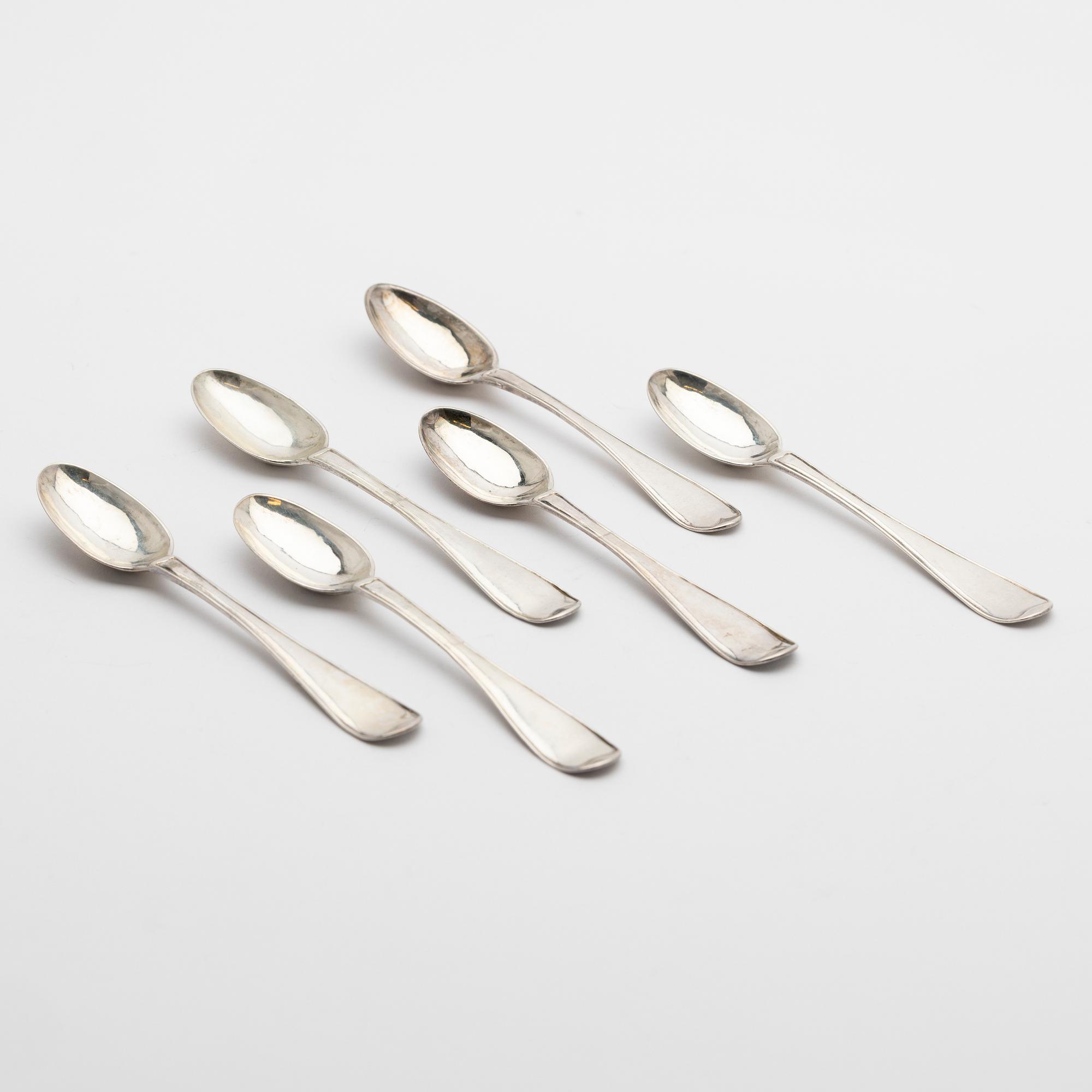 Teaspoons, 6 pcs, silver, 1780s.