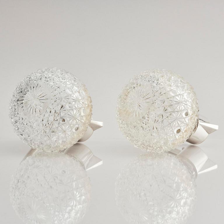 A Swedish pair of silver and cut-glass decanters, mark of C.G. Hallberg, Stockholm 1893.