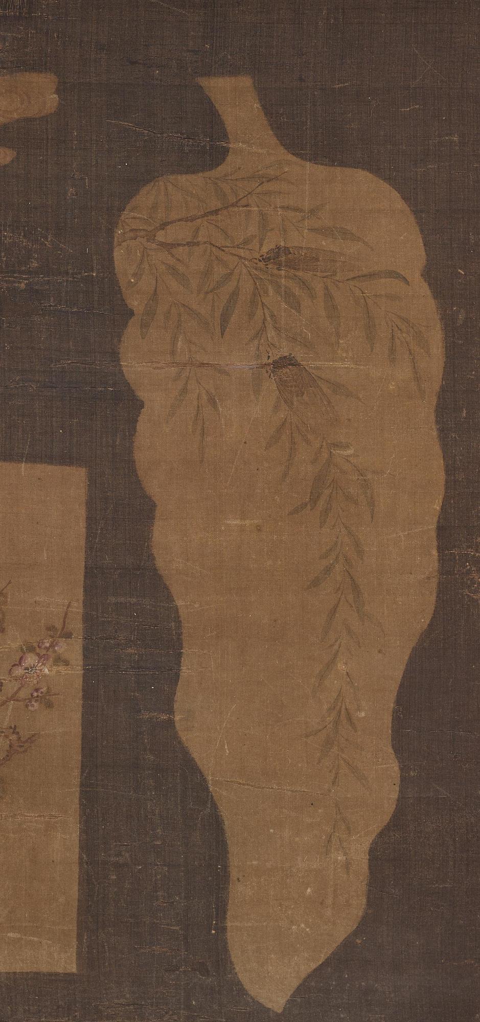 A Chinese scroll painting, ink and colour on silk. Late Ming dynasty/early Qing dynasty.