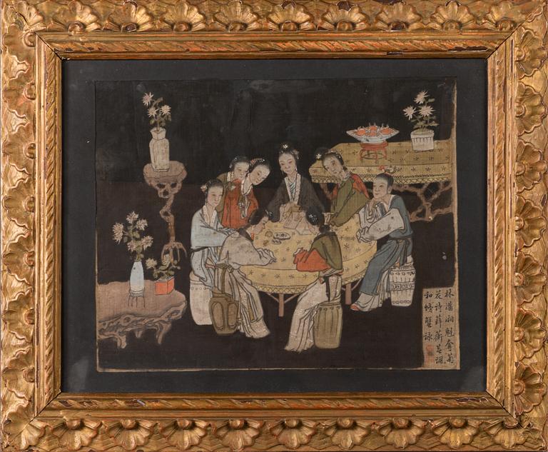 A Chinese painting by anonymous artist, late Qing dynasty. Ink and colour on silk laid on board.
