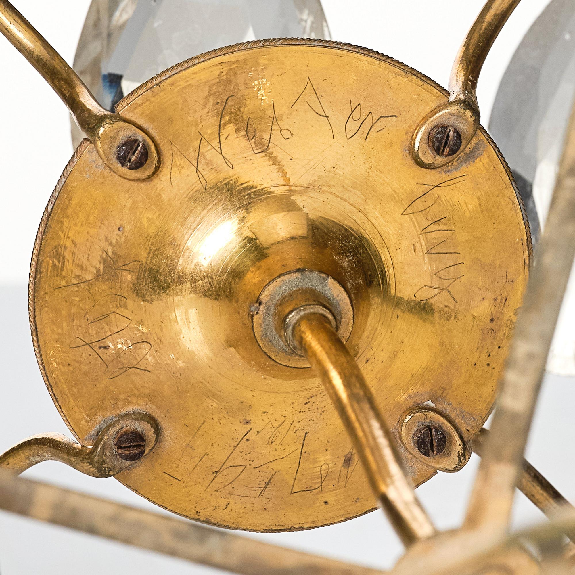 A Gustavian four-light chandelier, by O Westerberg (Stockholm circa 1769-1811), late 18th century.