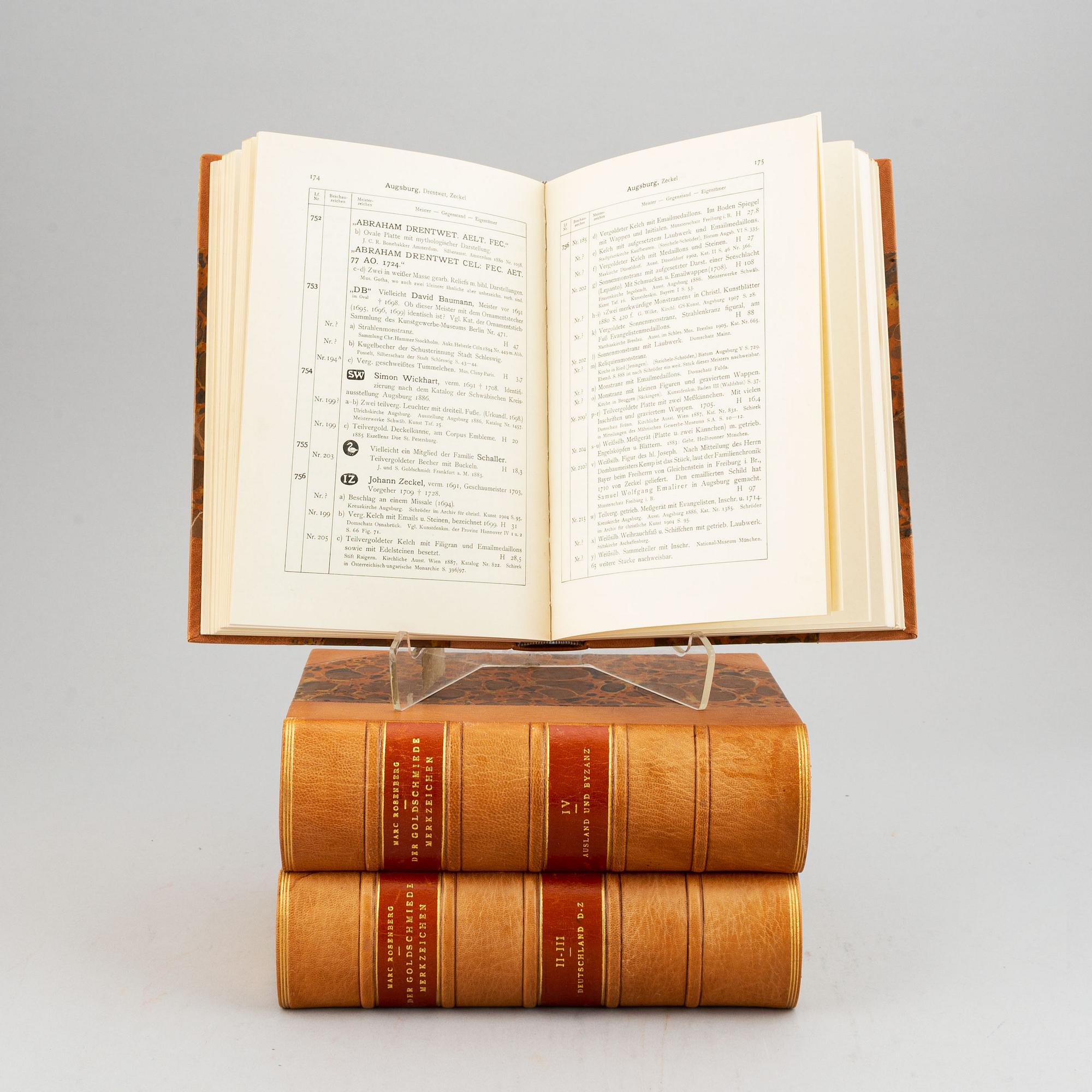 Böcker, 3 st, Der Goldschmiede Merkzeichen, vol I, II-III och IV, Marc Rosenberg, Frankfurt am Main 1922-28.