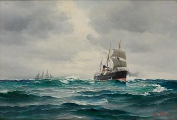 Vilhelm Victor Bille, Steamship sailing on a reach.