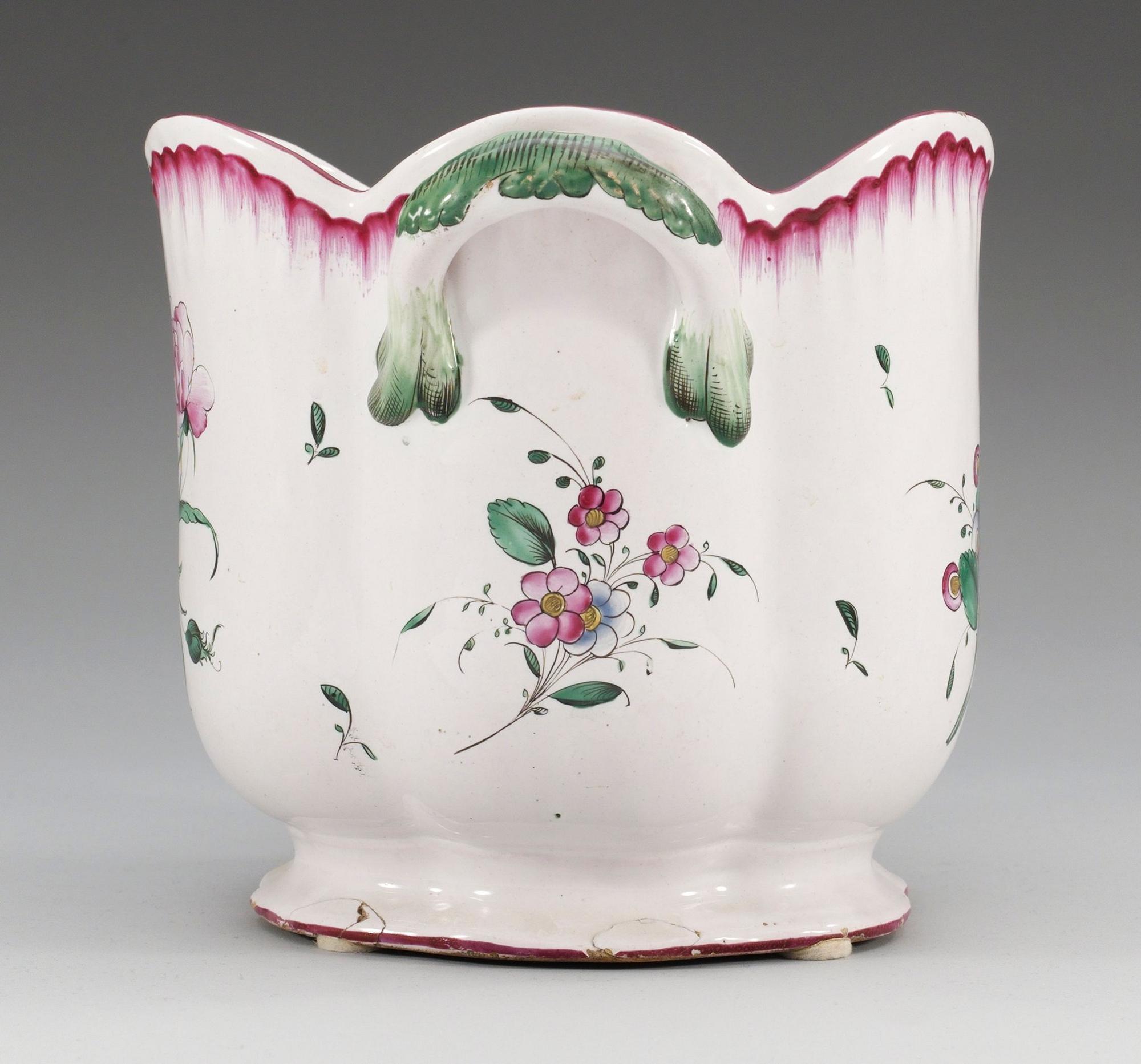 A French 18th Century faience wine cooler, Sceaux or Nideriller.