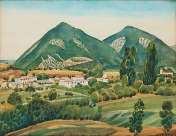 368. Josef Frank, a watercolour of a Southern European landscape with mountains, not signed.