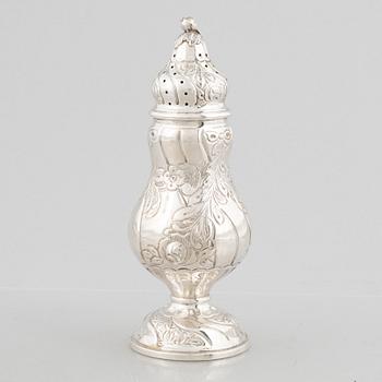 A Rococo style silver sugar caster, Swedish import marks, 20th Century.