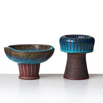 Wilhelm Kåge, a "Farsta" vase and a footed bowl, Gustavsberg studio, Sweden 1955 and 1960.