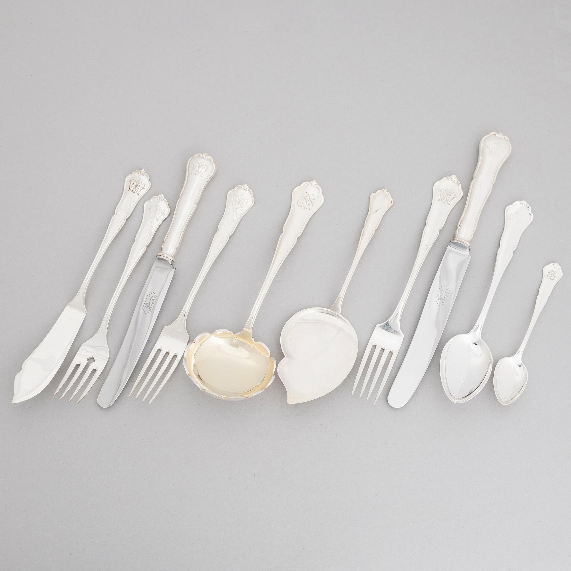 BESTICKUPPSÄTTNING, 50 delar, silver, "Chippendale", Kultakeskus, Tavastehus 1938-1977.