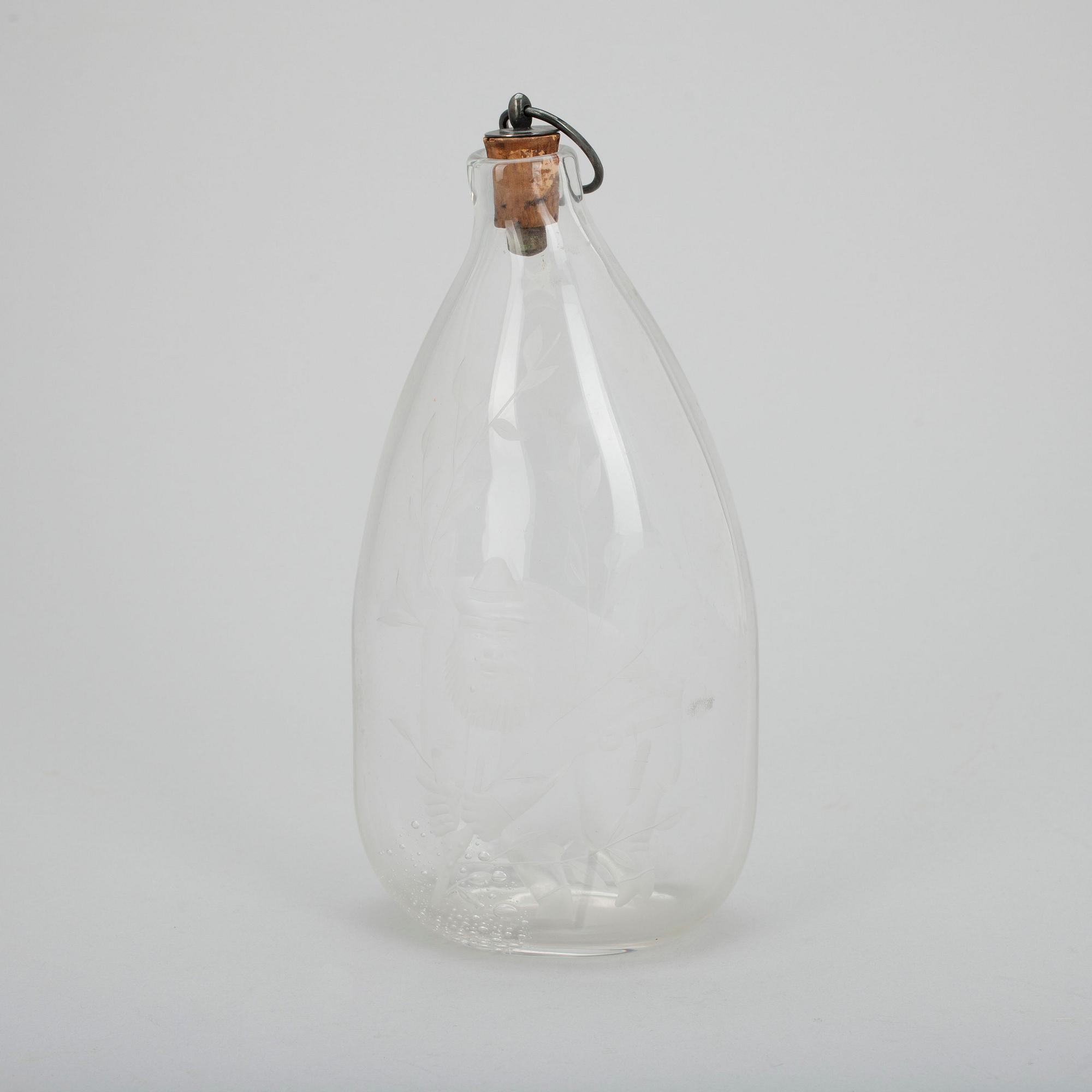 FLASKA, glas, "Kaivonkatsoja" signerad Kaj Franck, Th. Käppi Iittala, 1940-tal.