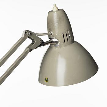 A grey lacquered metal desk lamp, possibly by Asea, Sweden mid 20th century.