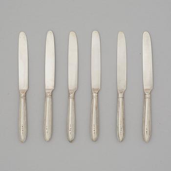 Johan Wilhelm Zimmerman, frukt-/ostknivar 6 st, silver, Stockholm 1796.