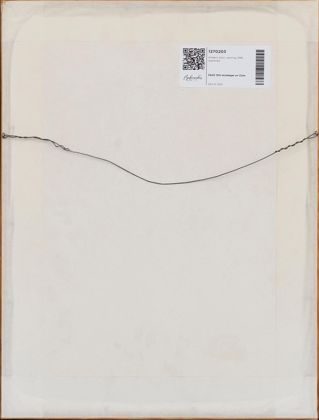 Anders Zorn, a signed etching from 1918.