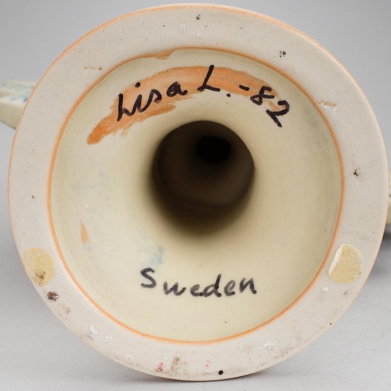 Two stoneware candlesticks designed by Lisa Larson for Gustavsberg.