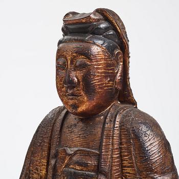 A large wooden gilt lacquer figure of Guanyin, Vietnamese/Southern China, about 1800 or later.