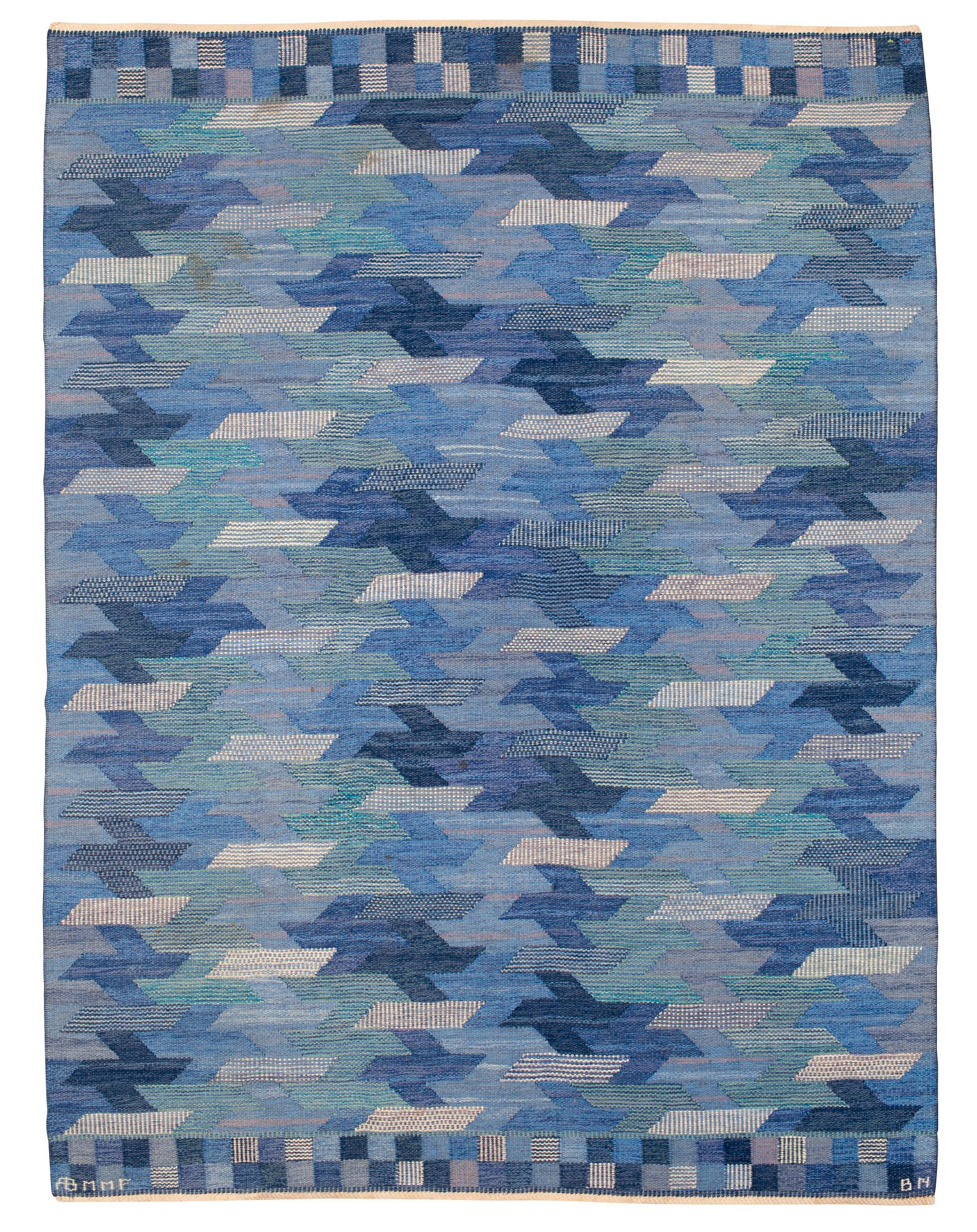 CARPET. "Blåarp". Tapestry weave. 255 x 192 cm. Signed AB MMF BN.