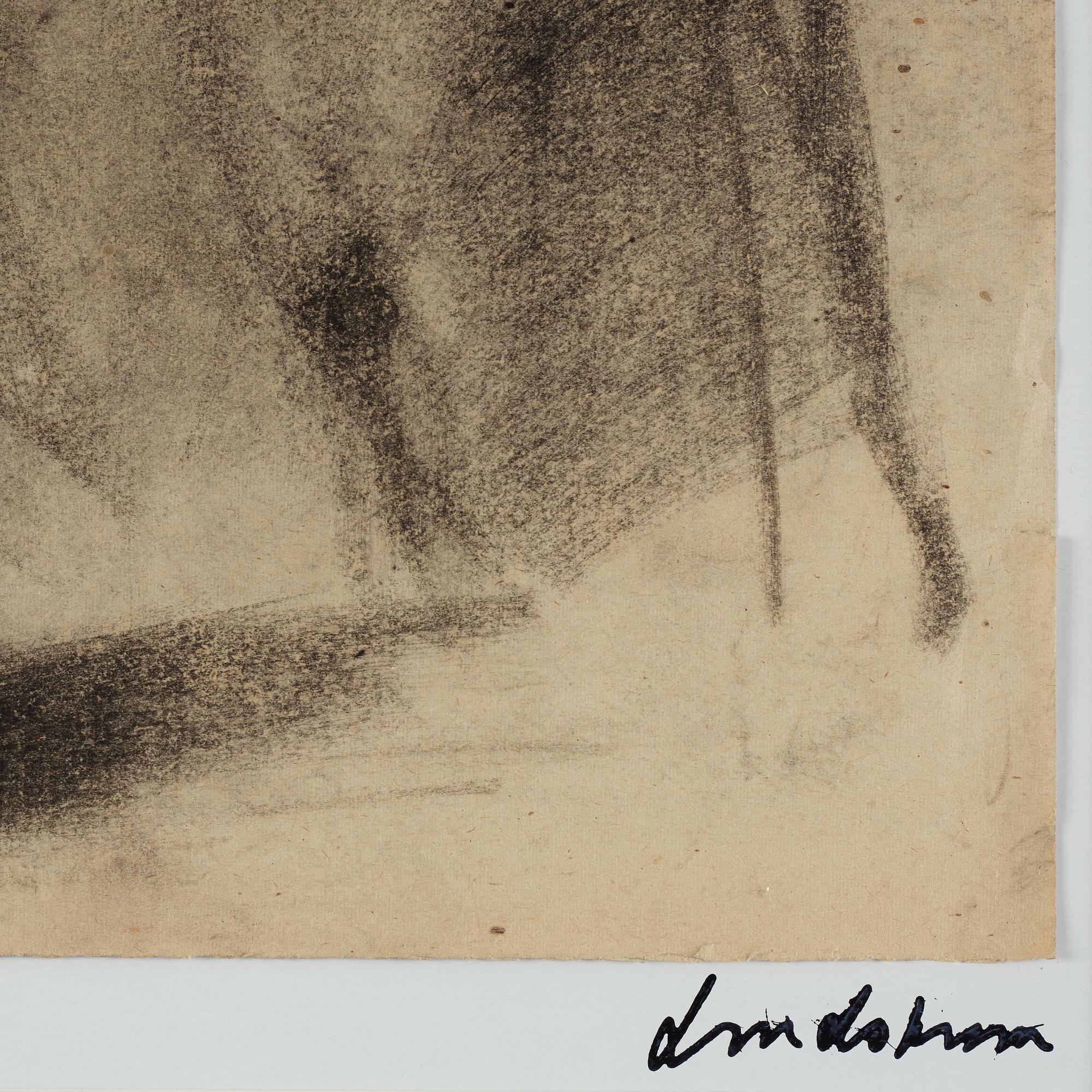 Bengt Lindström, kol på papper, intygad a tergo av Curt Aspelin, 1940-tal.