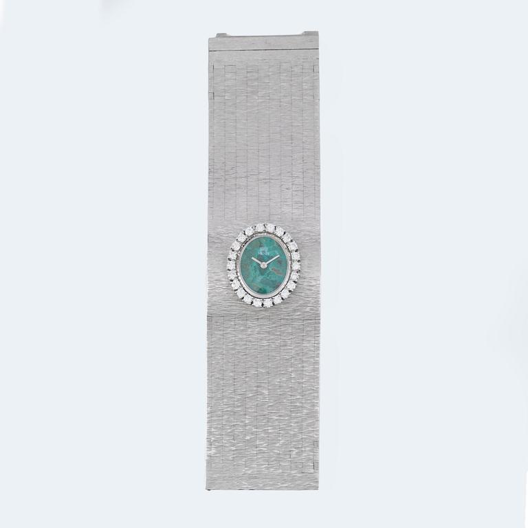 A Milner ladie's wristwatch. Dial in chrysocolla and bezel set with brilliant-cut diamonds.