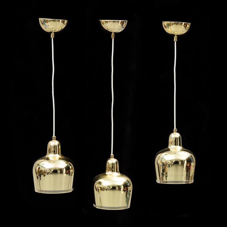 ALVAR AALTO, A set of three 'Golden Bell'pendant ceiling lights A33S, Artek, early 2000s.