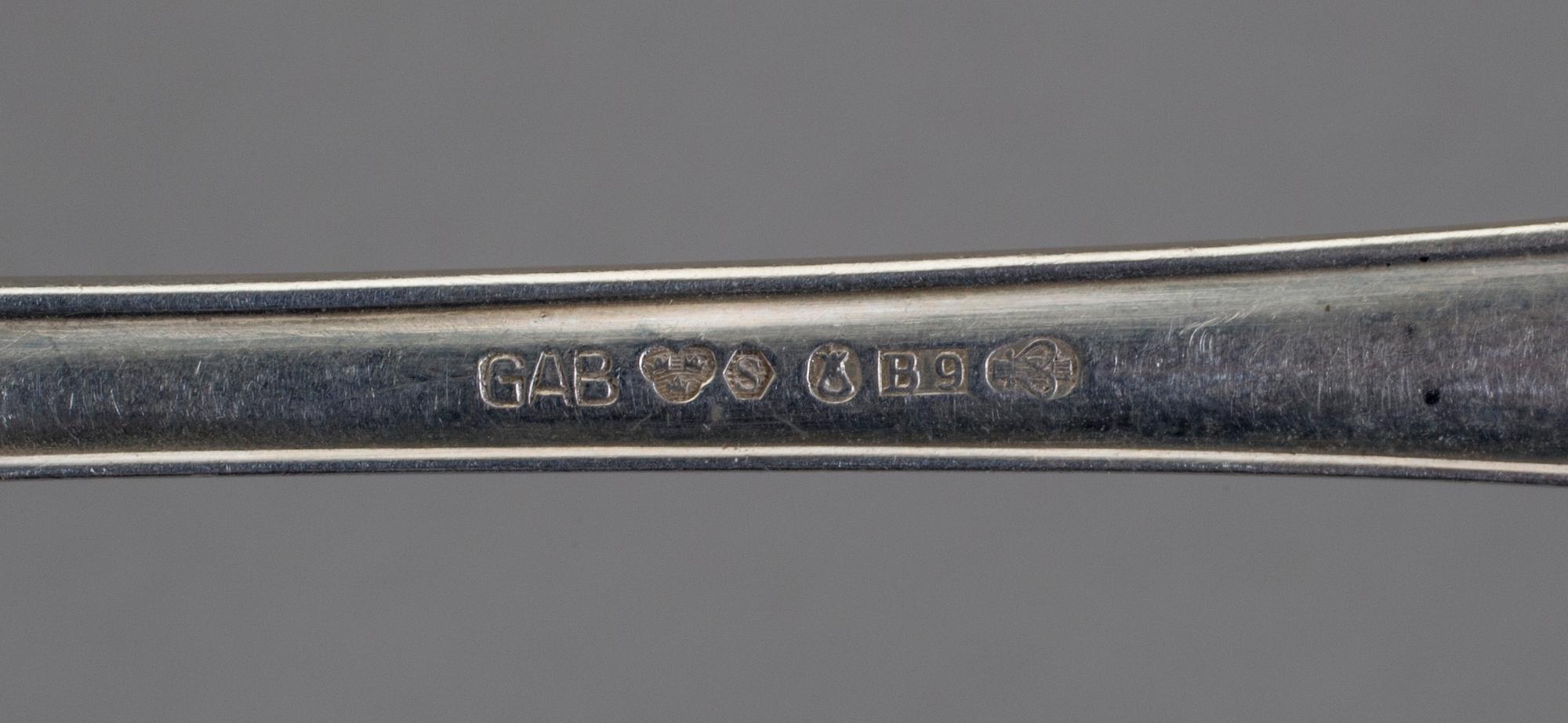 BESTICK, 7 delar, silver, GAB Stockholm, omkring 1900-talets mitt. Total vikt cirka 342 g.