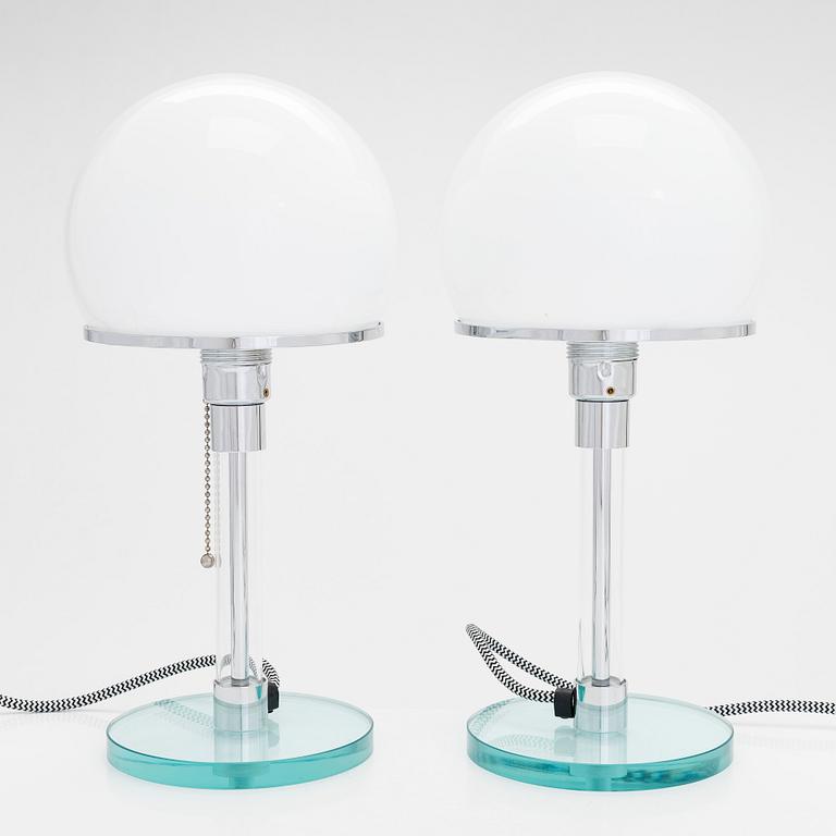 Wilhelm Wagenfeld, a pair of Bauhaus style 'WG24' table lights, Egoluce, Italy, 2000s.