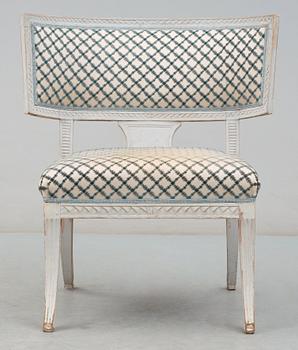 A late Gustavian late 18th century klismos chair.