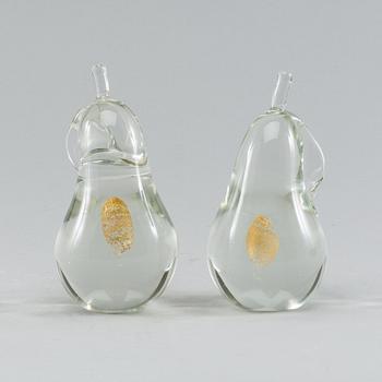 2 glass pears with gold dotted ball inside by Antonio Da Ros 1970 Cenedese.