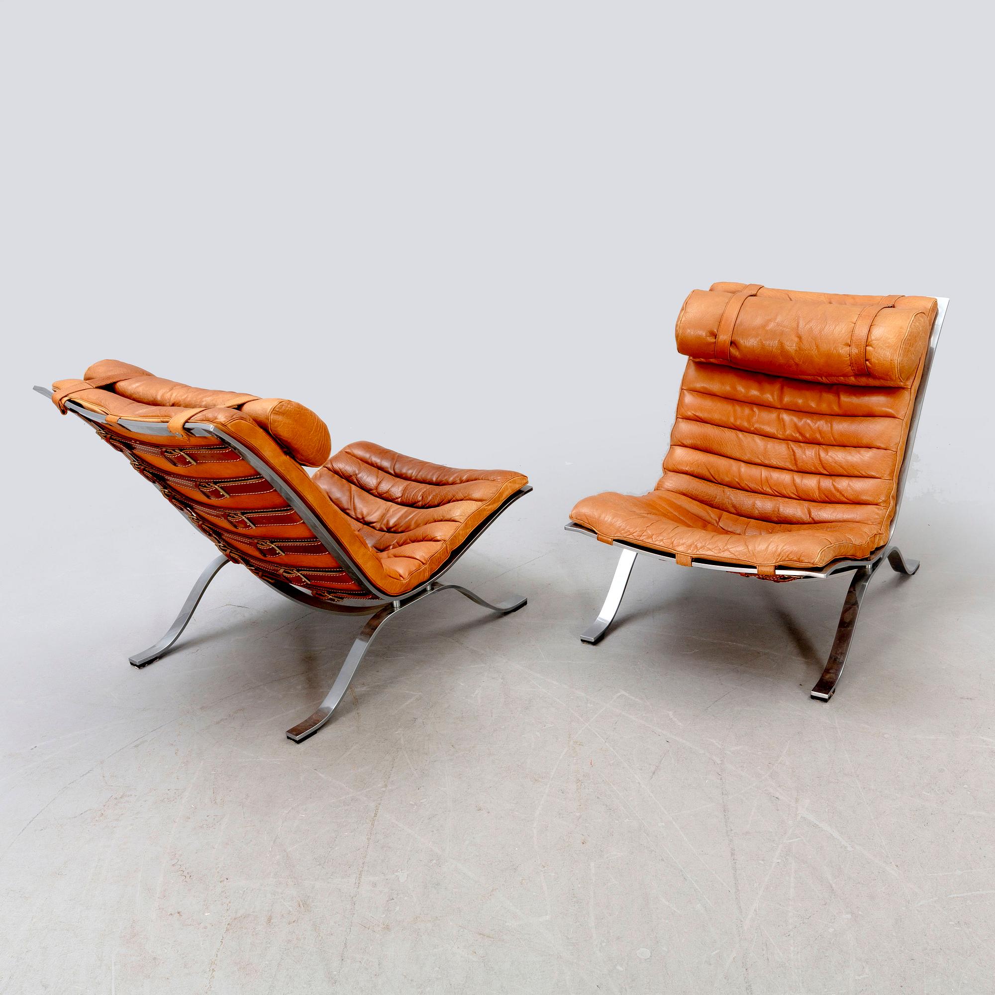 Arne Norell, a pair of "Ari" leather easy chairs 1960/70s.