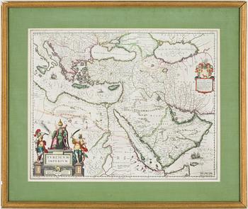 KARTA, handkolorerad etsning, "Turcicum Imperium", Johannes Bleau, ca 1639-1649.