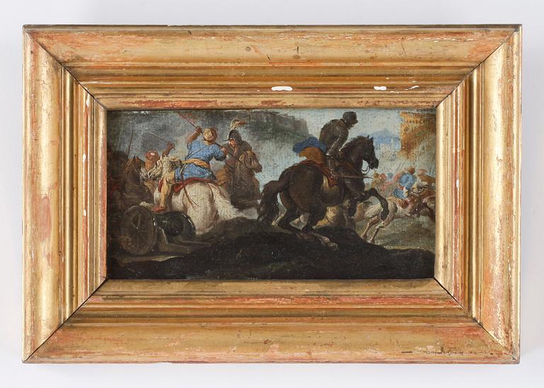 BATALJMÅLNING, olja på träpannå, möjligen Frankrike, 1800-tal.