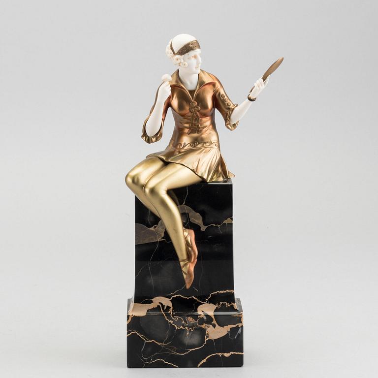 Ferdinand Preiss, skulptur, "Powder puff girl", Frankrike, Art Déco, 1920-30-tal.