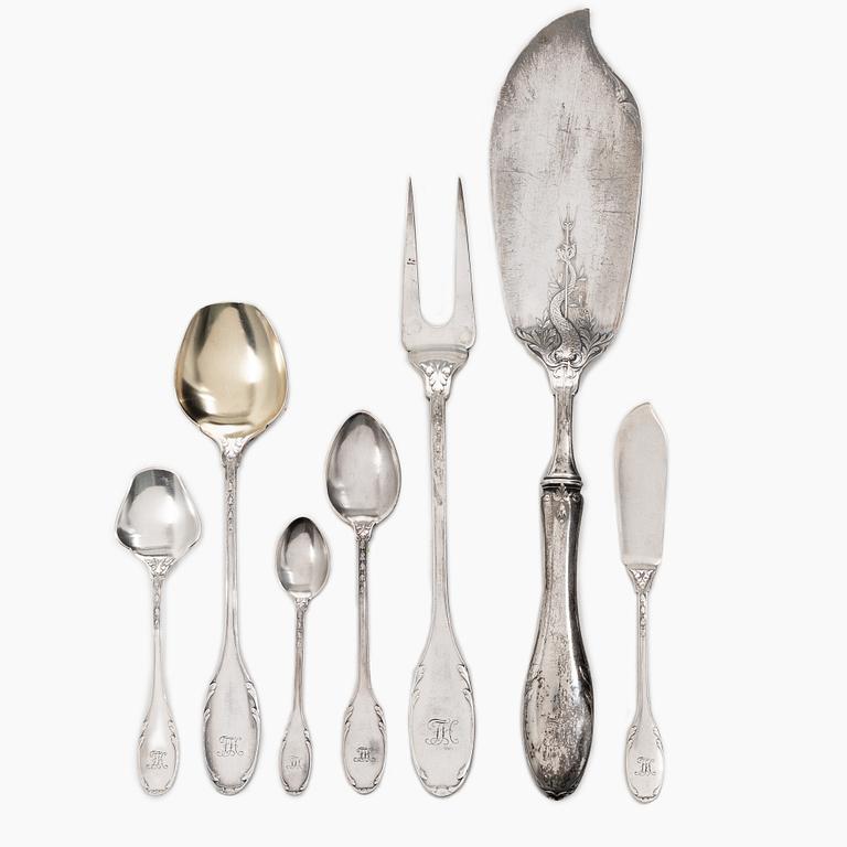 W.A. Bolin, Bestickuppsättning, 65 delar, silver, modell F, Stockholm, bl a 1926.