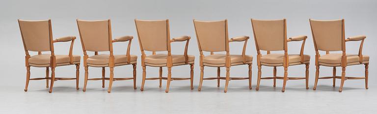 A set of six Josef Frank mahogany dining chairs, model 725, Svenskt Tenn.