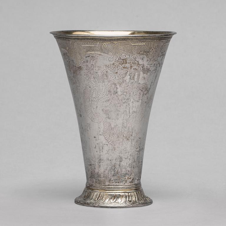 A Swedish 18th century parcel-gilt beaker, mark of Petter Kleen, Ystad 1761.