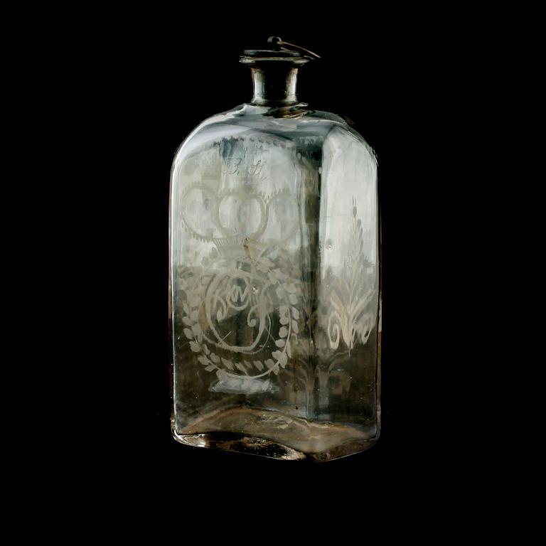 BRÄNNVINSFLASKA, glas, 1800-talets mitt.