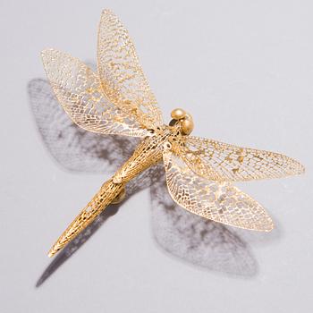 MARIA JAUHIAINEN, BROOCH, "Dragonfly", steel, 24K gold leaf, 2018.