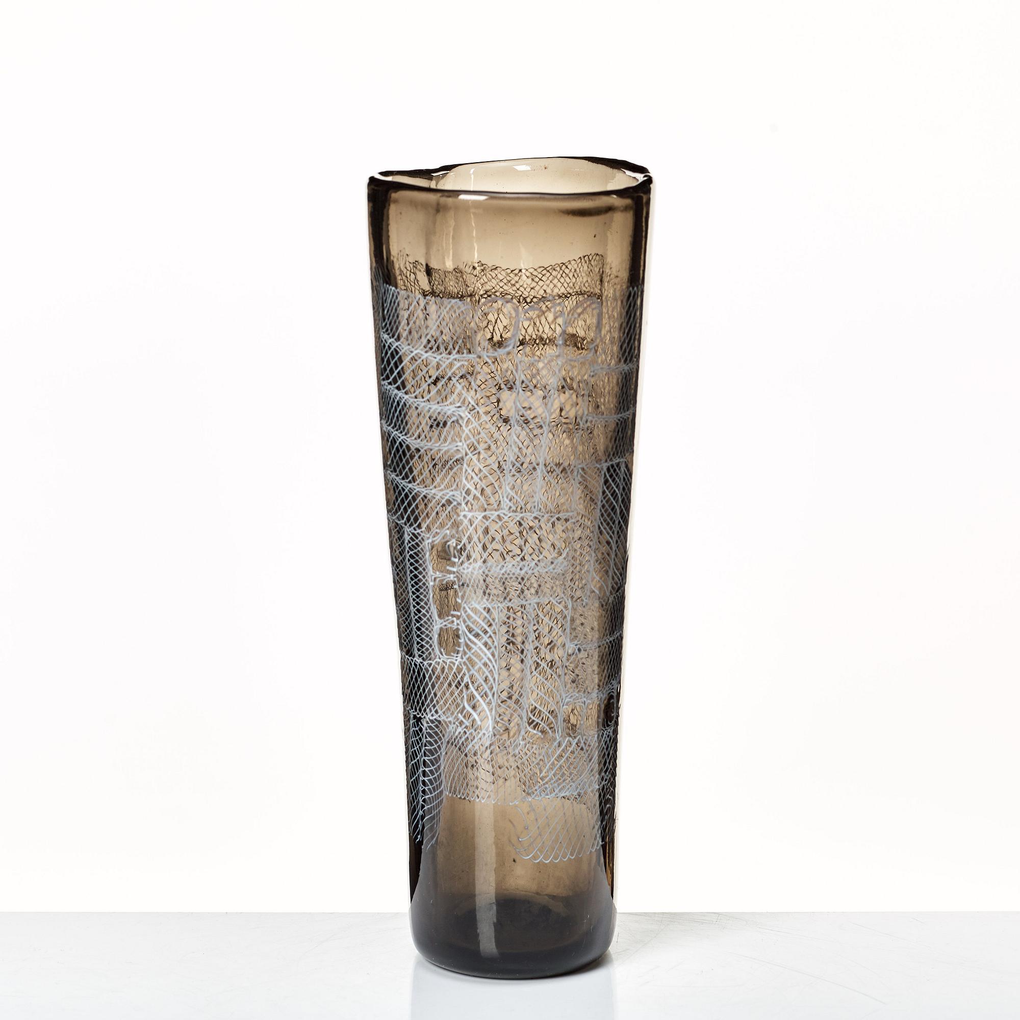 Paolo Venini, a smoke coloured "Mosaico Zanfirico" vase, Murano, Italy 1950's.