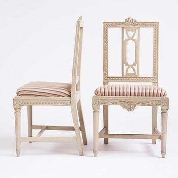 A set of six late Gustavian chairs after a model by Carl Wilhelm Carlberg, late 18th century.