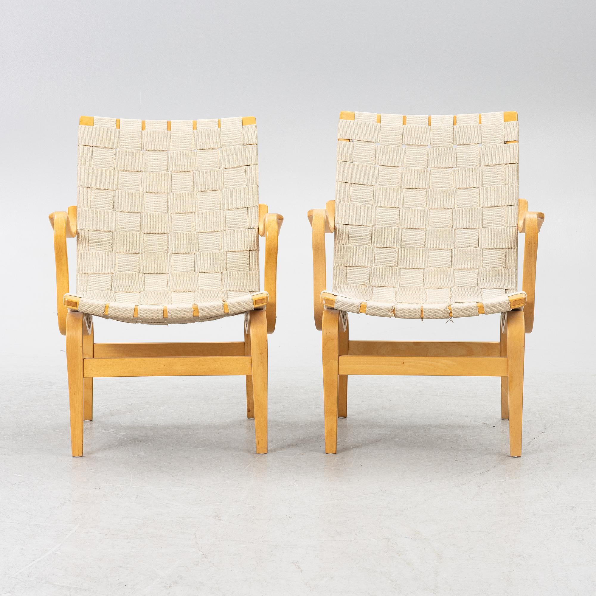 Bruno Mathsson, a pair of armchairs, "Eva", DUX, late 20th century.