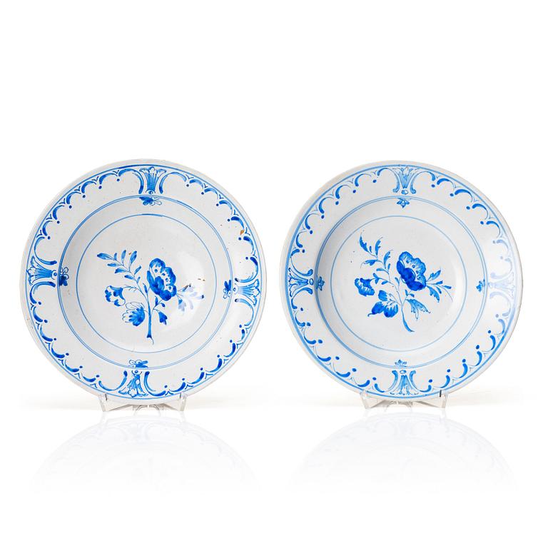 A pair of Swedish faience soup dishes, Rörstrand, 1766.