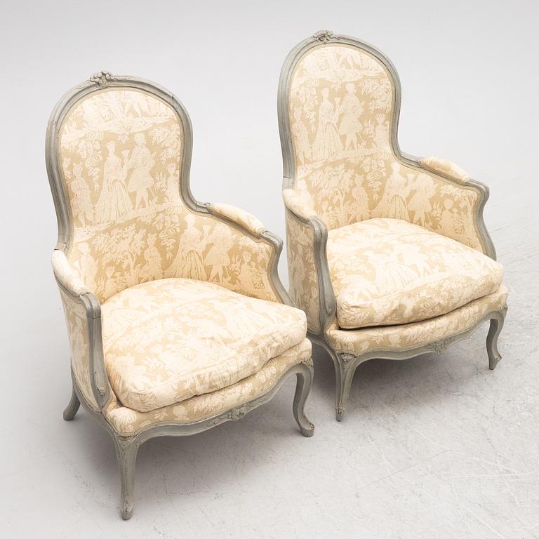 Bergeres, a pair of similar, Louis XV, signed J.C. Briois (active in Paris 1766-1782).
