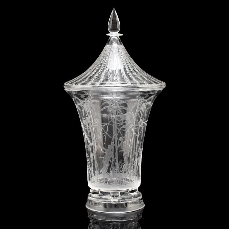 EDWARD HALD, a glass vase and cover from Orrefors, designed in 1918.