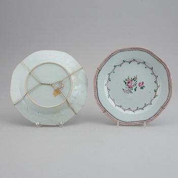 A set of 12 famille rose plates (6+6), Qing dynasty, Qianlong (1736-95).