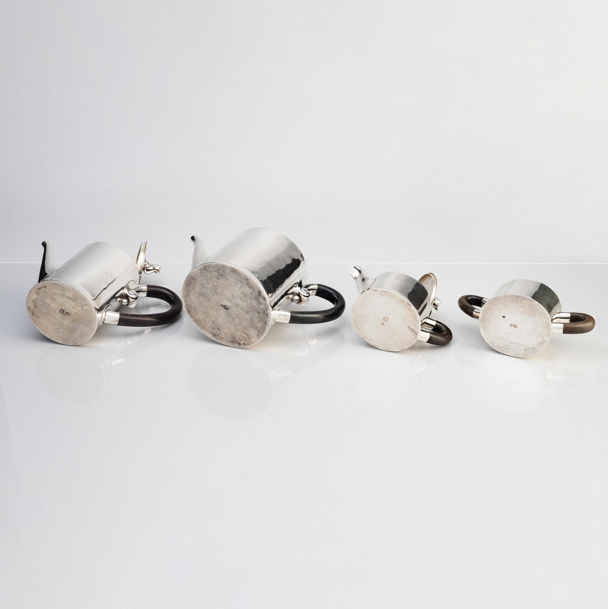 William Spratling, a four-piece silver tea- and coffee set, "Jaguar", mark of William Spratling Silver, Taxco Mexico circa 1956-60.