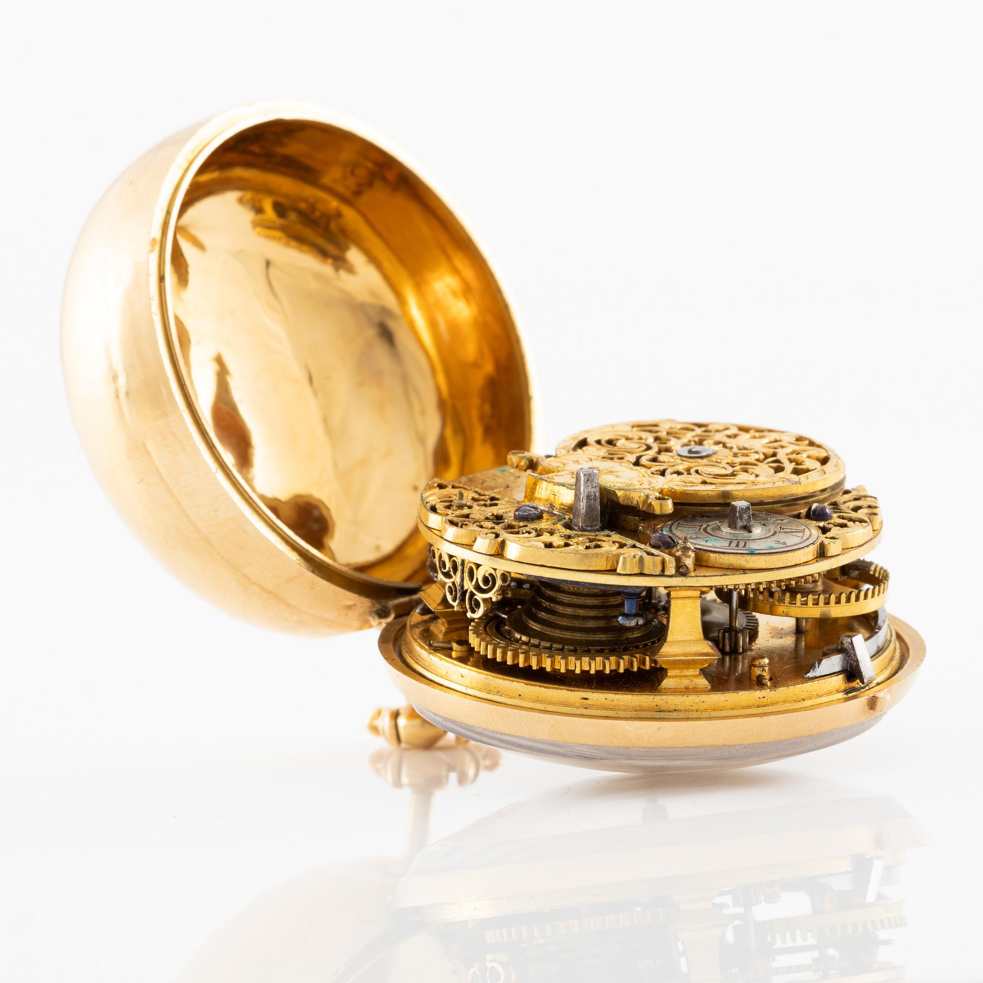 A gold twin-case pocket watch by Paul Lullin (watchmaker in London fl. ca 1710-30).