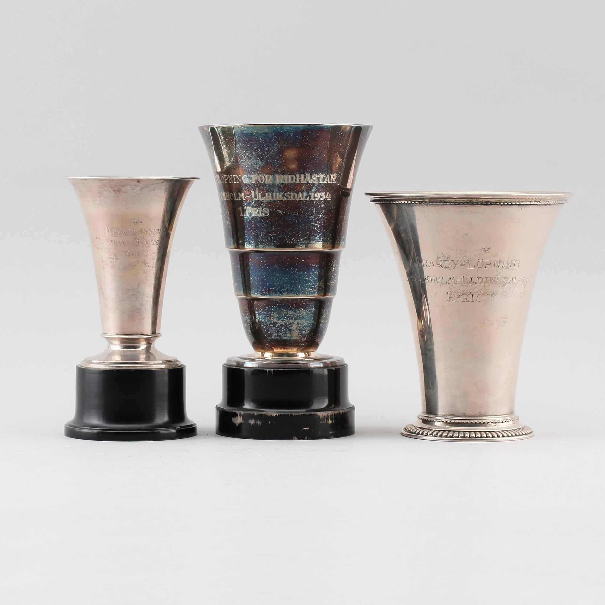 BÄGARE, 3 st, silver, 1930-tal.